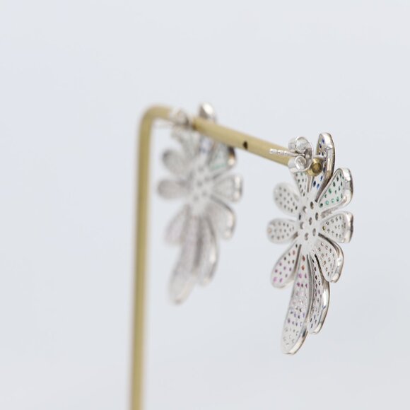 Large Flower Earrings Sterling Silver Multi Color Stones Chandelier Earring - Picture 3 of 9